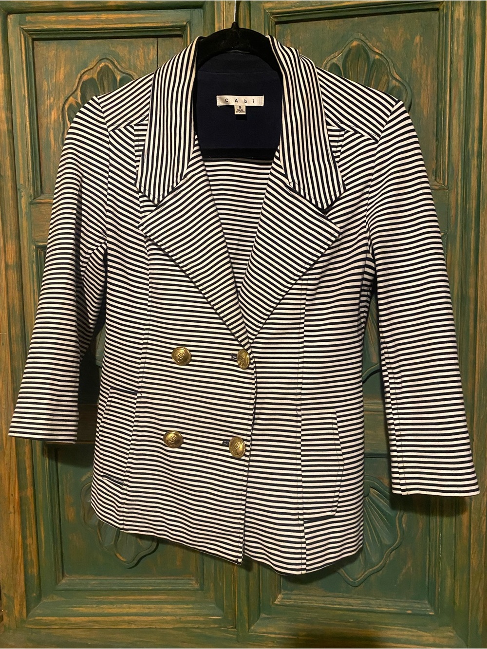 CAbi Women's Navy & White Striped Double-Breasted Blazer